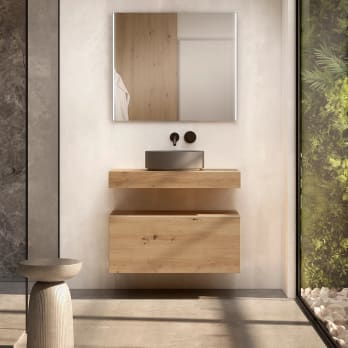 Conjunto mueble de baño con encimera de madera 10 cm de altura con cajonera Visobath Nomad