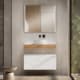 Mueble de baño con encimera de madera 10 cm de altura en color Roble Costa con cajonera Visobath Nomad Principal 2
