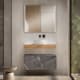 Mueble de baño con encimera de madera 10 cm de altura en color Roble Costa con cajonera Visobath Nomad Principal 3