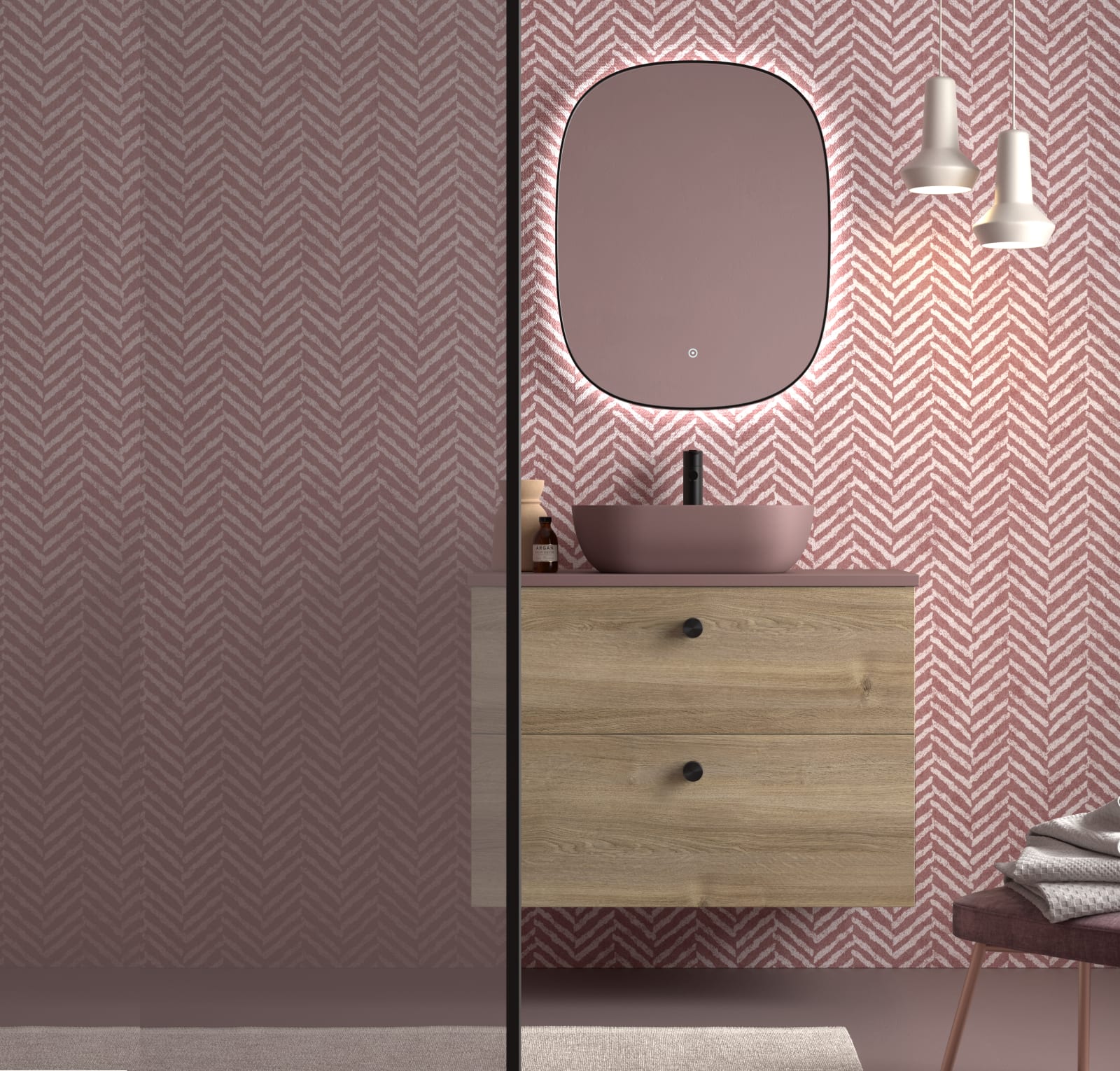 Conjunto mueble de baño con lavabo sobre encimera de microtec Avila Dos Carmen Principal 0