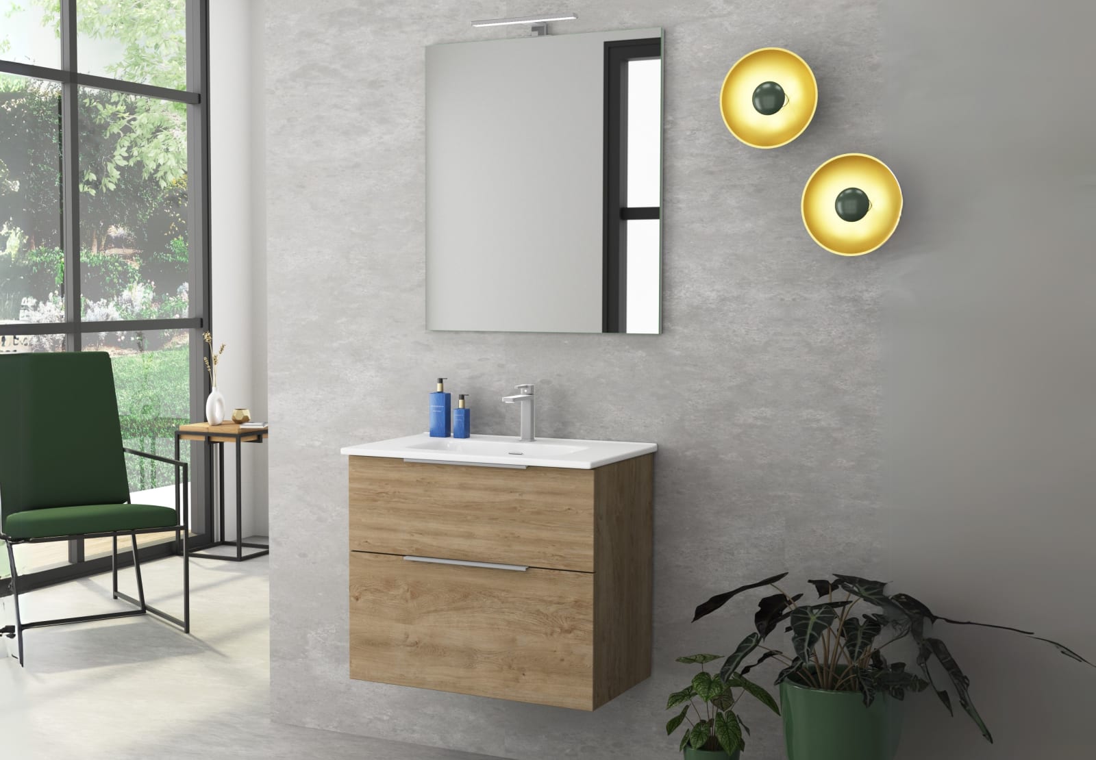 Conjunto mueble de baño fondo reducido 39cm Coycama Comet tirador cromo Principal 0