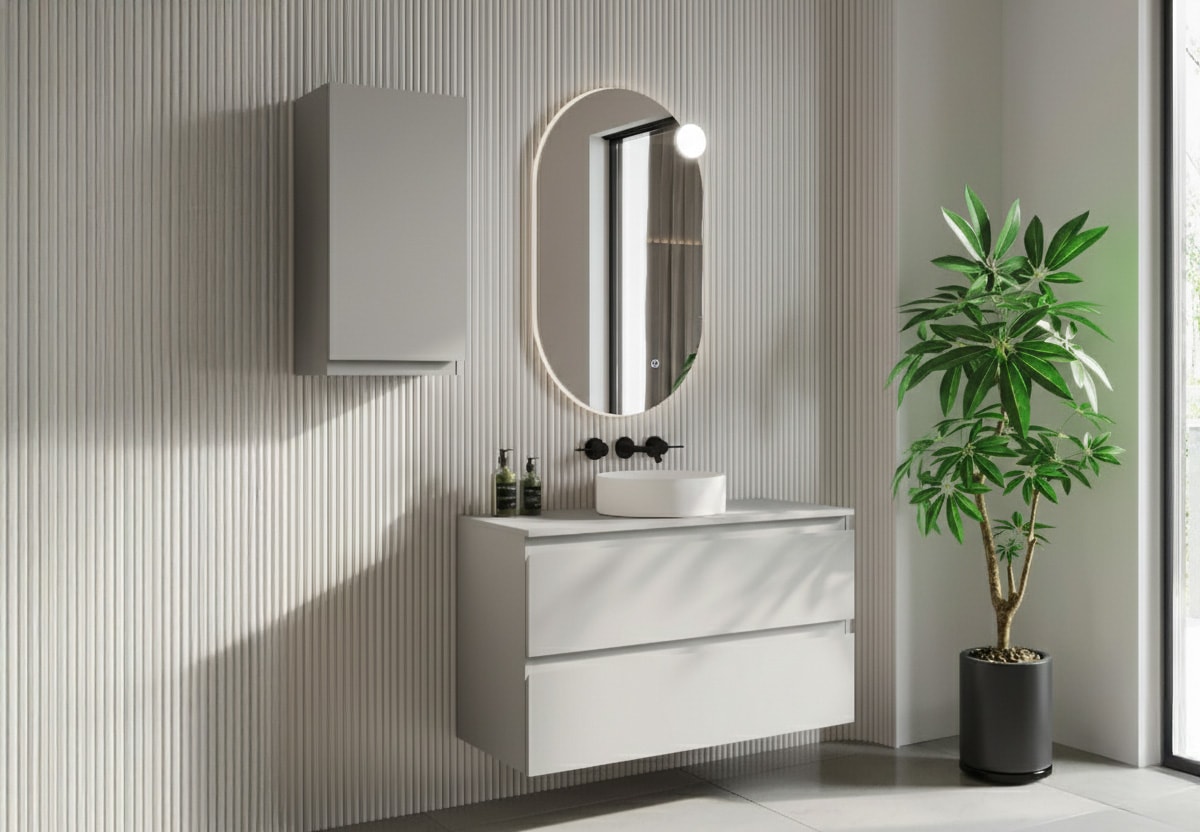 Mueble de baño MDF lacado con encimera de madera Bruntec Vilma Principal 0