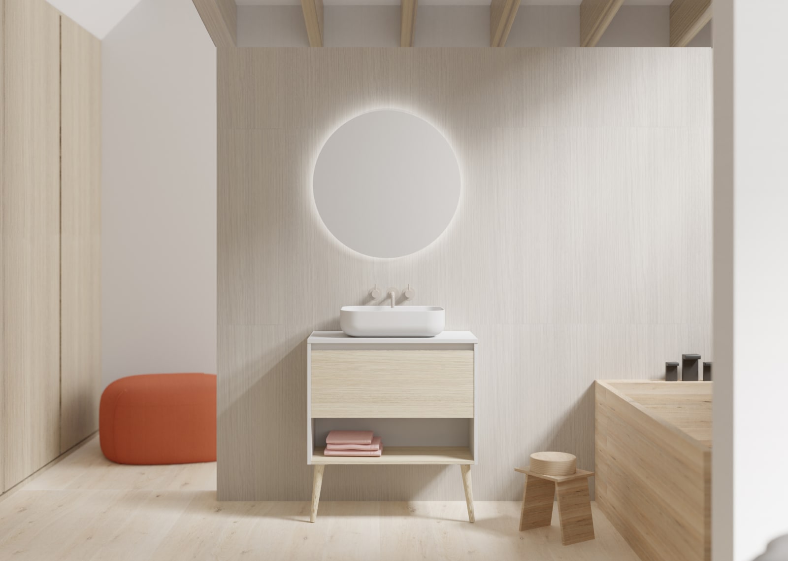 Conjunto mueble de baño con lavabo sobre encimera Amizuva Nara Top Principal 0