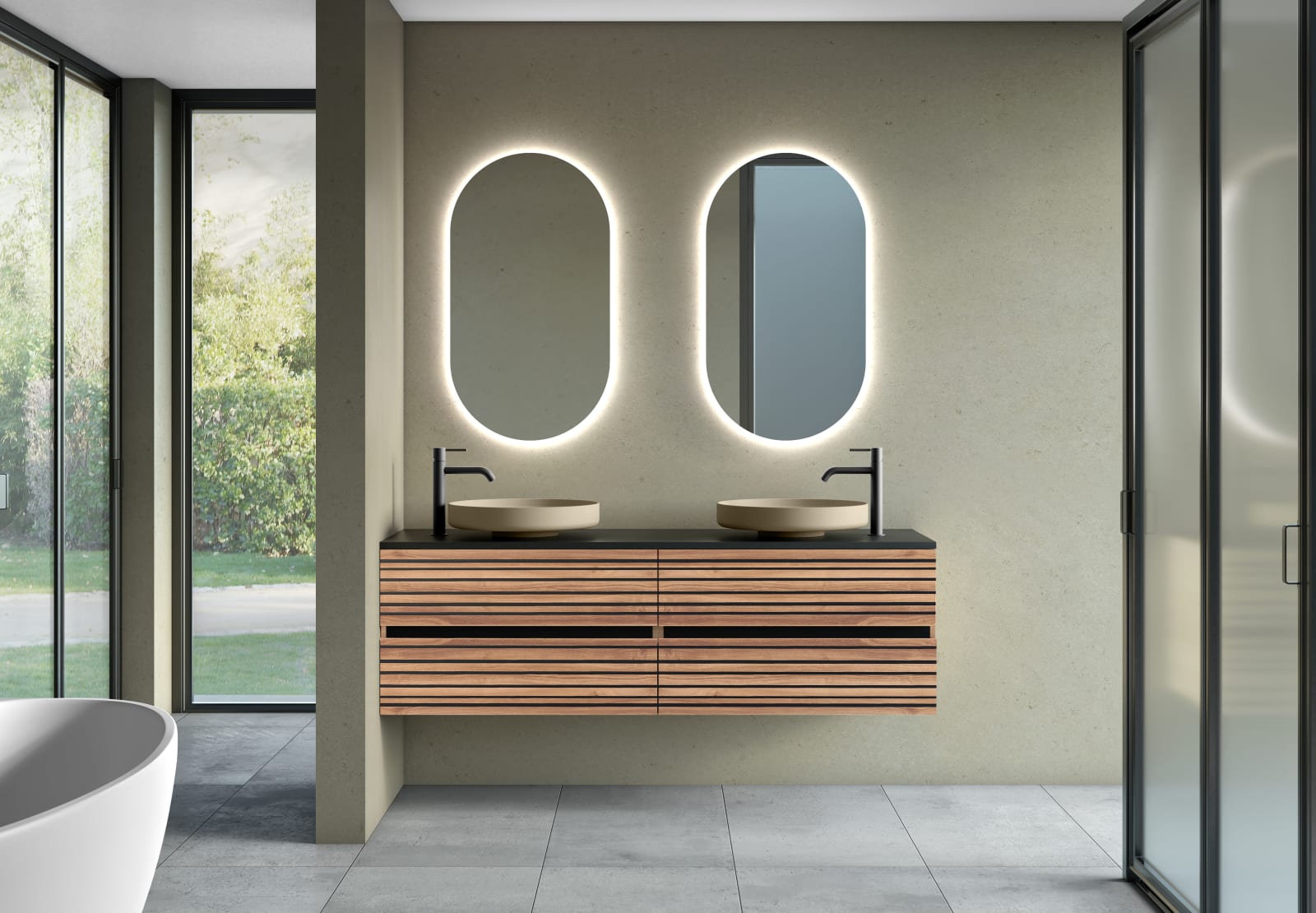 Mueble de baño con encimera de microtec negra Bruntec Kora Principal 0