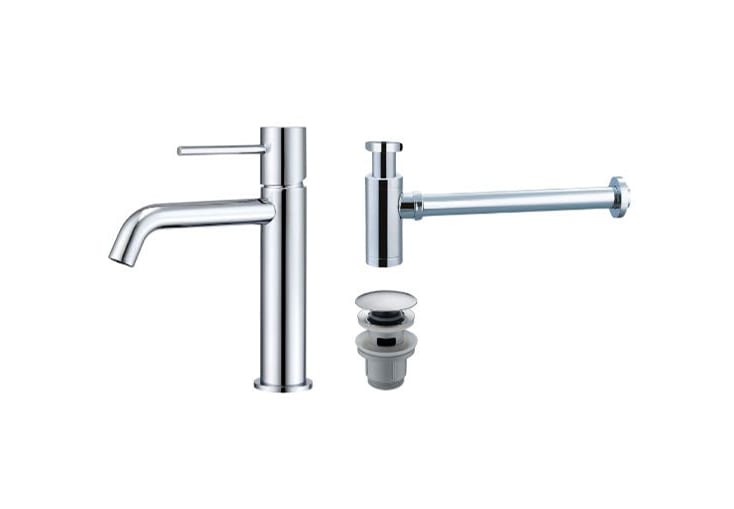 Pack Grifo de lavabo Monza + Válvula click-clack + Sifón visto redondo de Imex Principal 0