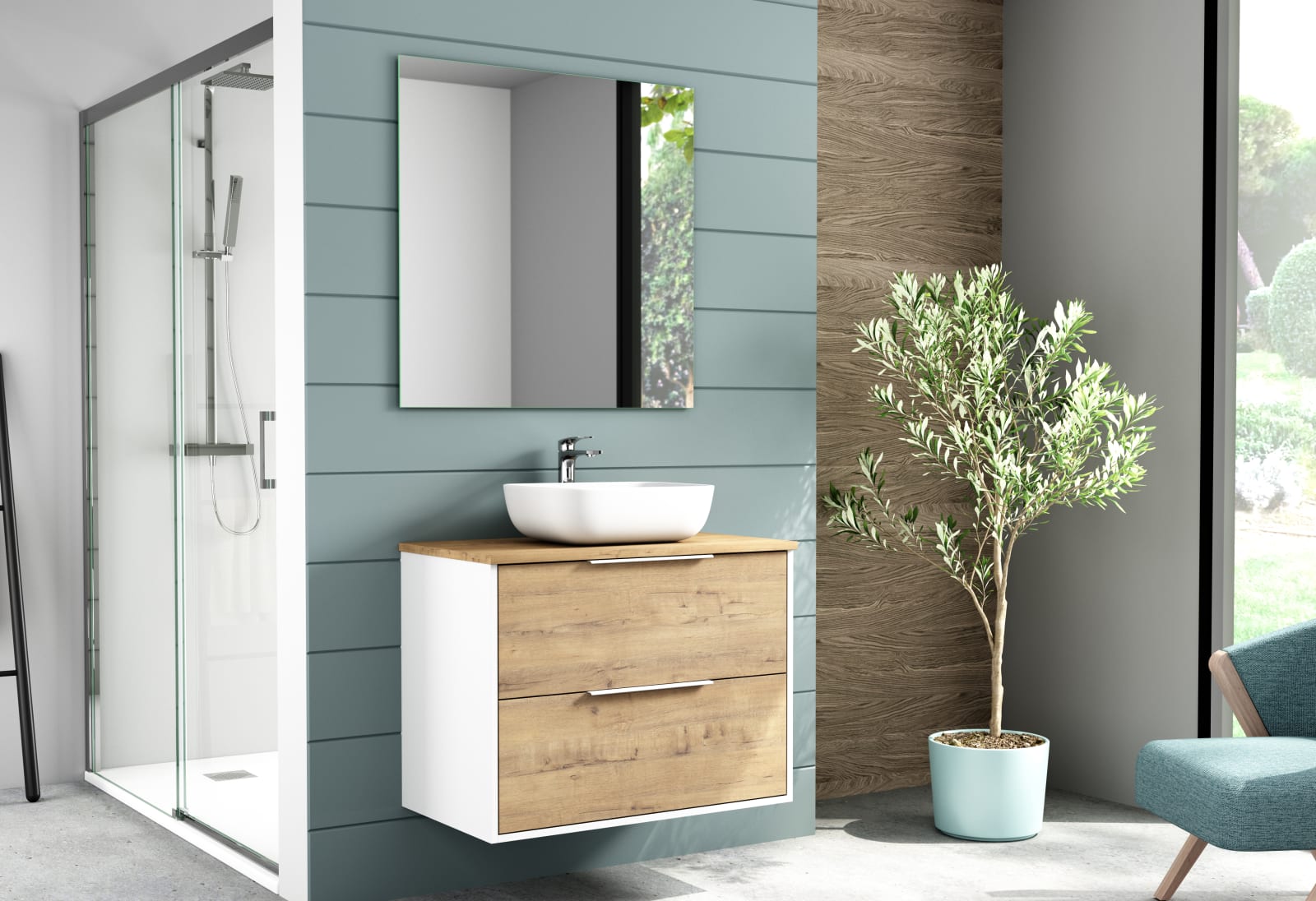 Mueble de baño con encimera de madera Bruntec Duox Principal 0