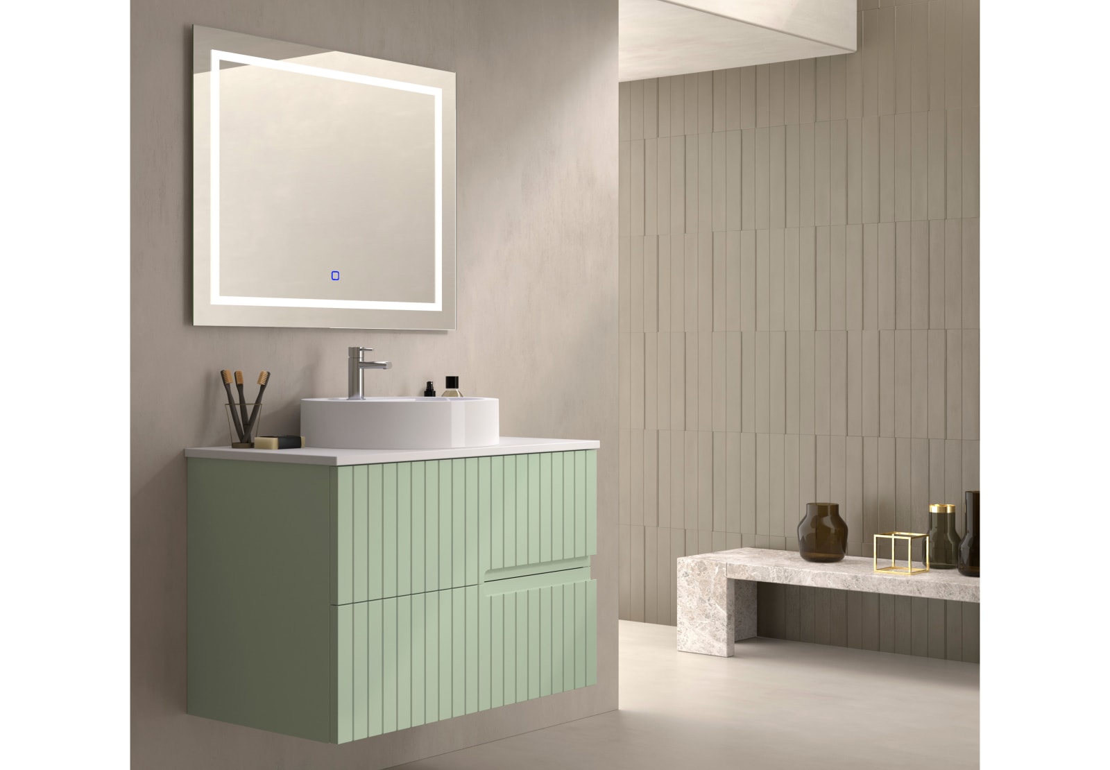 Mueble de baño con encimera piedra compactada blanca Bruntec Ebi colores Principal 0