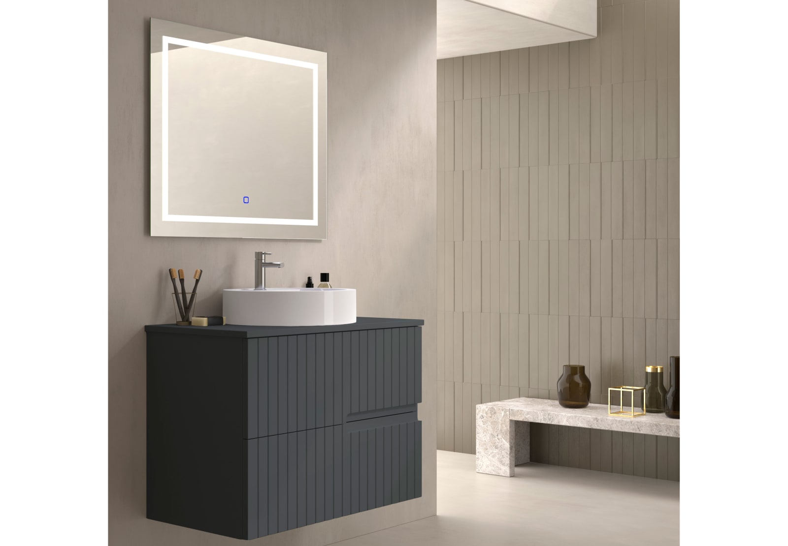 Mueble de baño con encimera piedra compactada del mismo color Bruntec Ebi colores Principal 0