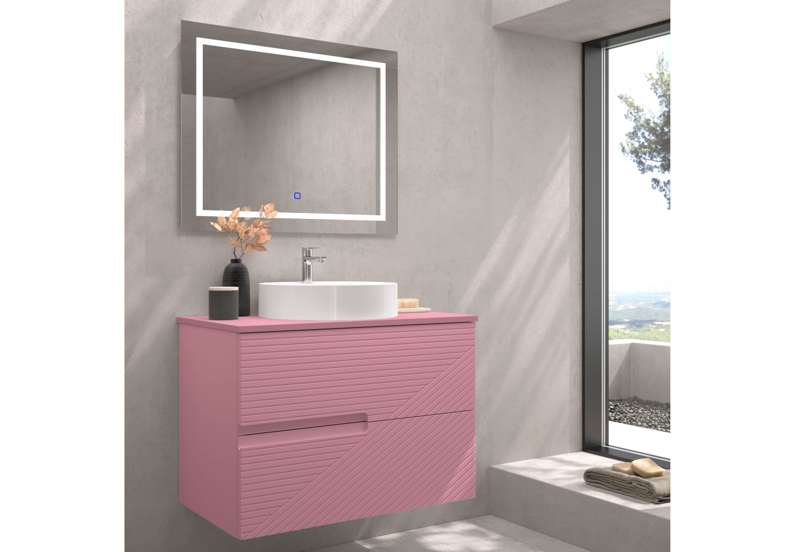 Mueble de baño con encimera piedra compactada mismo color de Bruntec Limo Principal 0