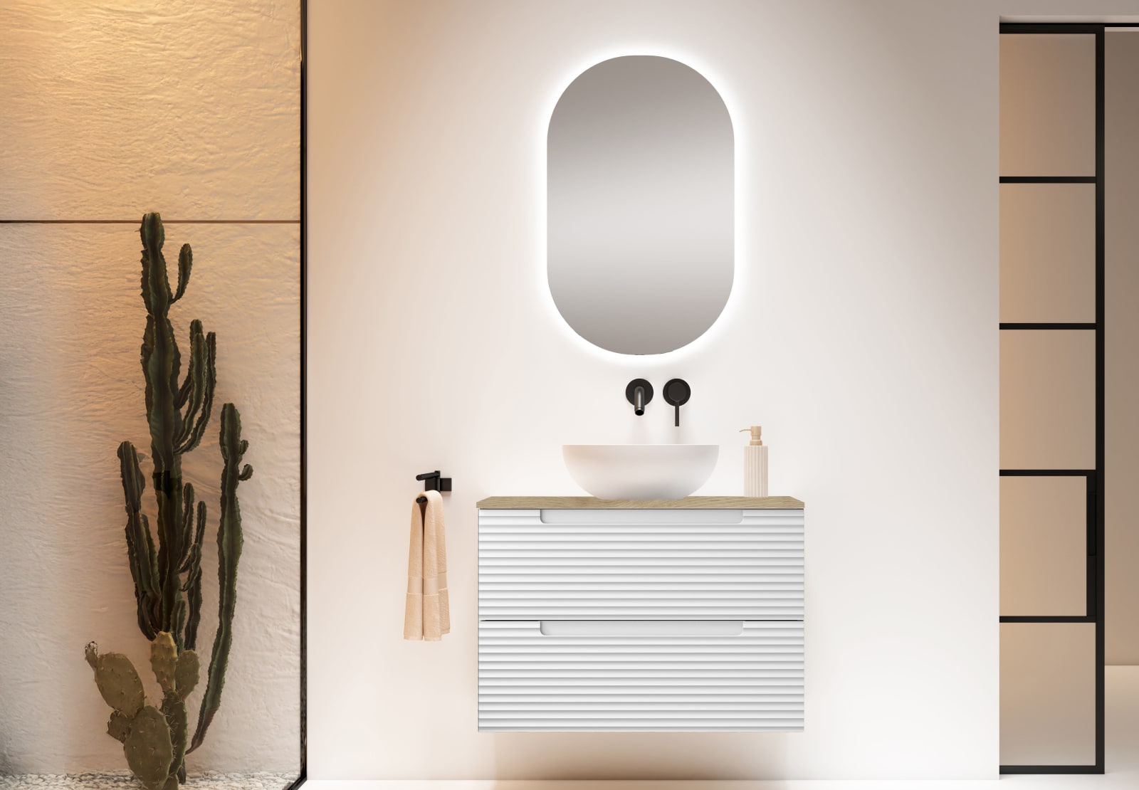 Mueble de baño con encimera hidrófuga Roble Costa Viso Kyoto Principal 0