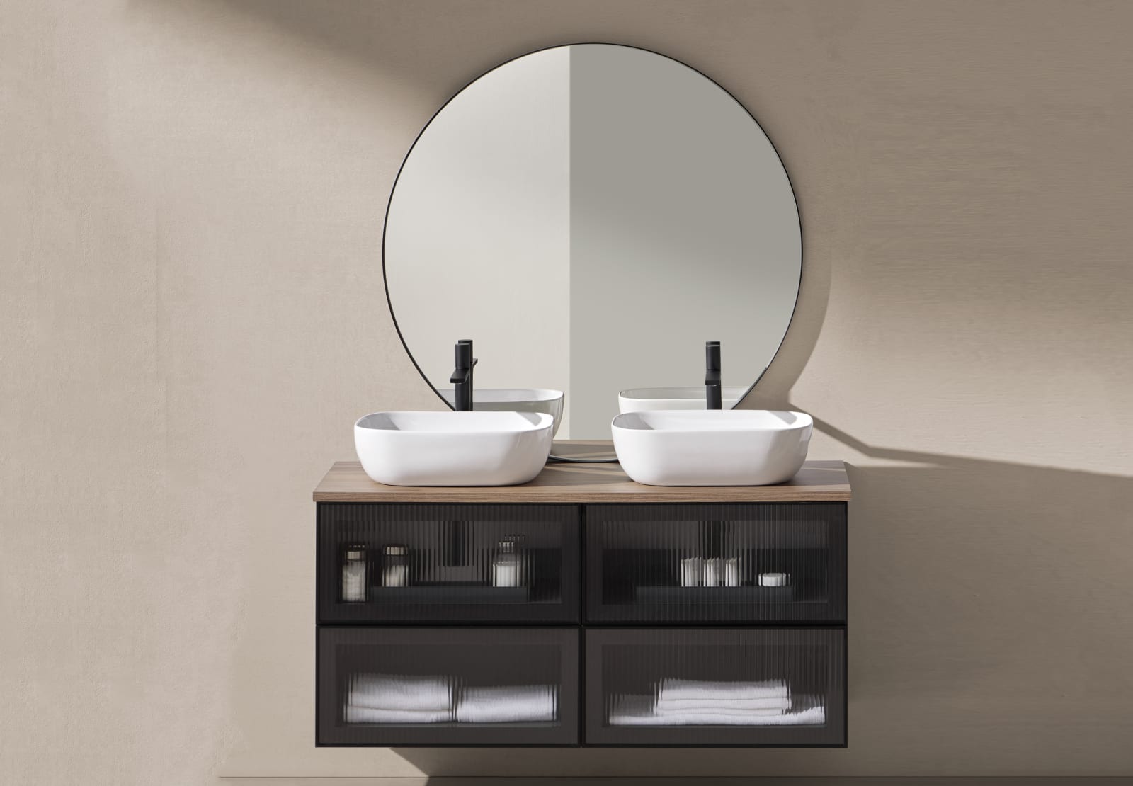 Conjunto mueble de baño frente cristal a rayas Sanchis Koba Principal 0