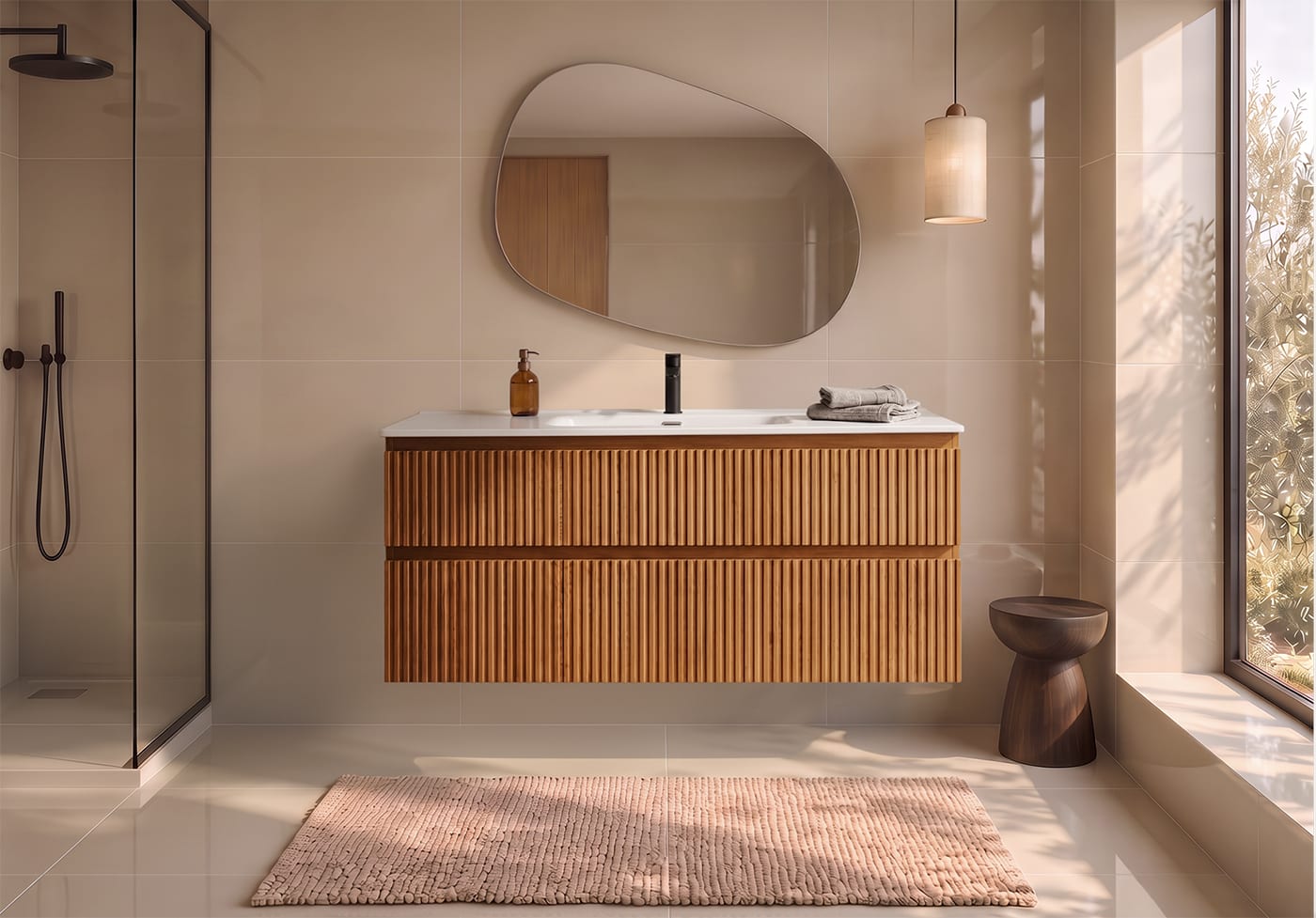 Conjunto de mueble de baño de madera maciza Bruntec Alpes Principal 0