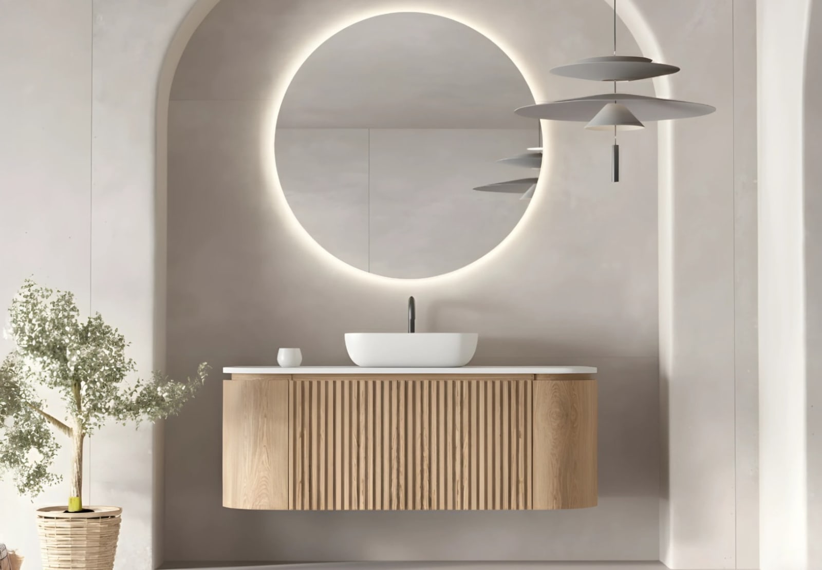Mueble de baño 100 cm de madera maciza de fresno con encimera Solid Surface Bruntec Evo Curve Principal 0