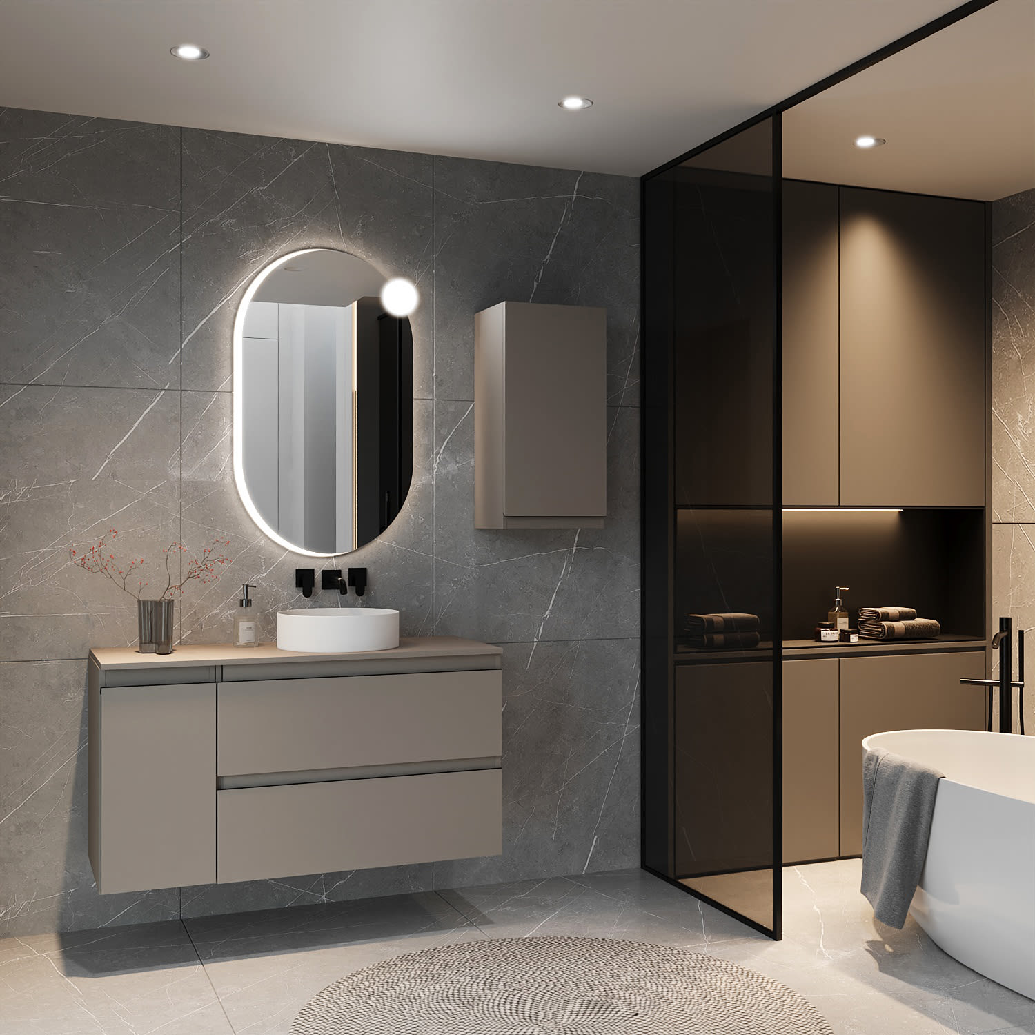 Mueble de baño MDF lacado con encimera de madera Bruntec Vilma Principal 0