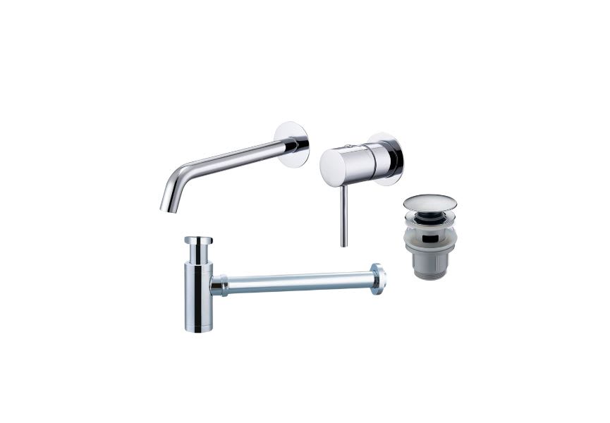 Pack grifo de lavabo empotrado Monza + Válvula click-clack + Sifón visto redondo de Imex Principal 0