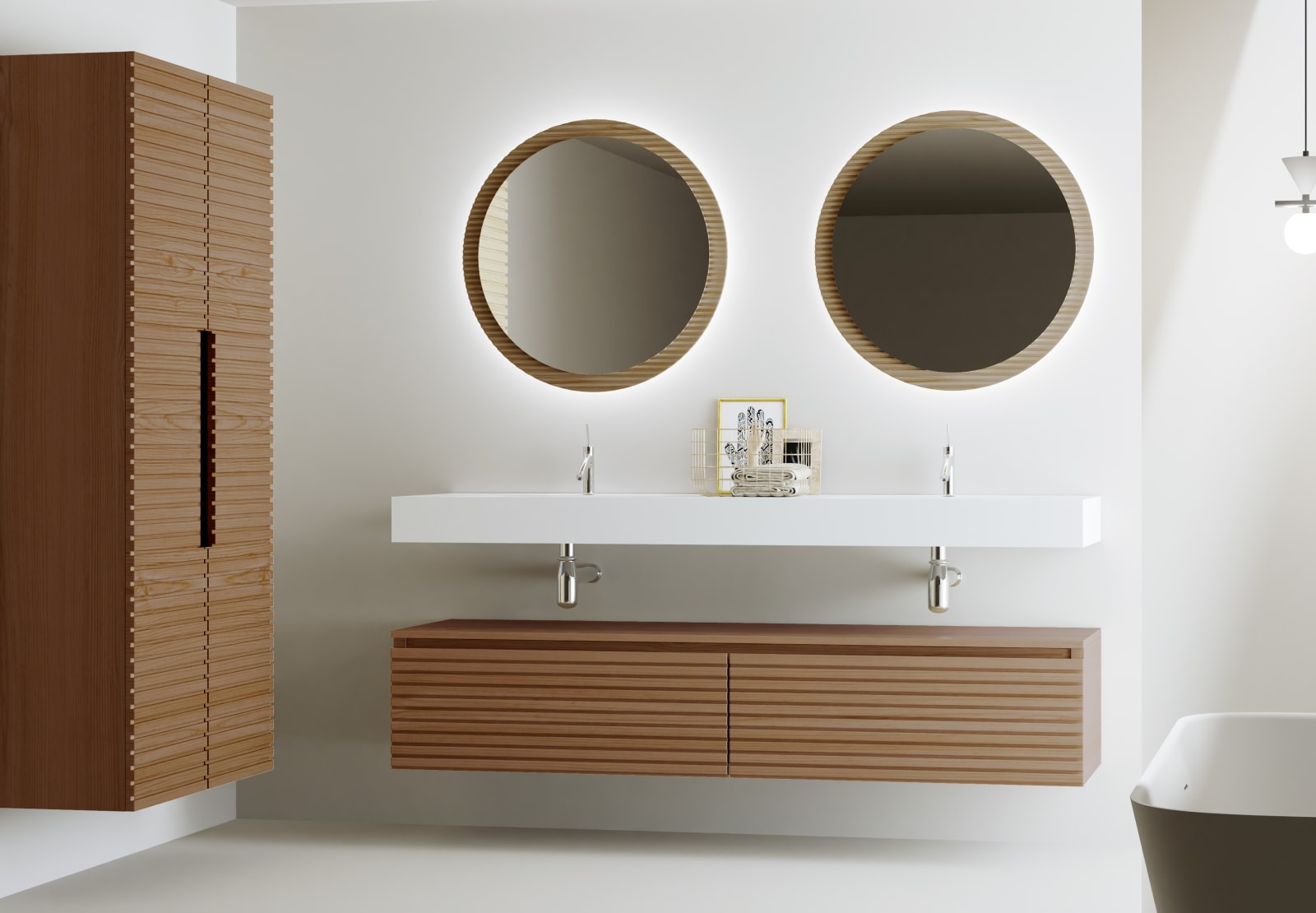 Conjunto de mueble de baño con doble lavabo solid surface y cajonera Bruntec Alpes 4 Principal 0