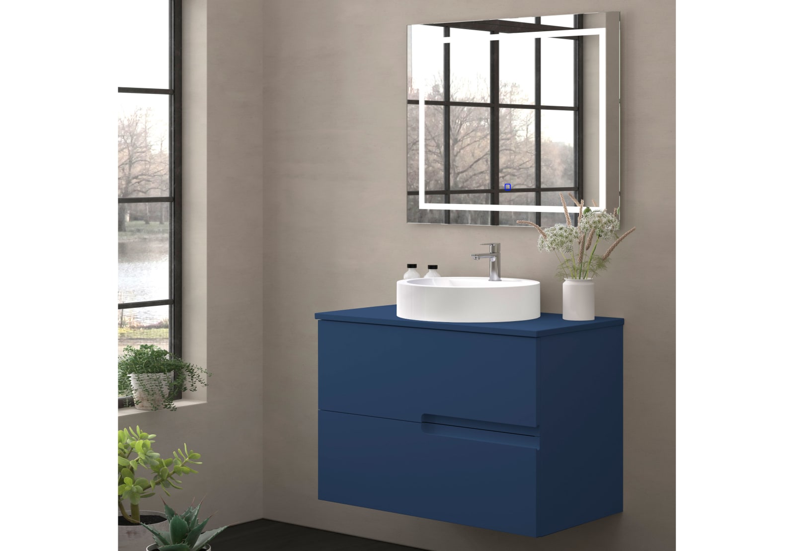 Mueble de baño con encimera piedra compactada mismo color Bruntec Lia colores Principal 0