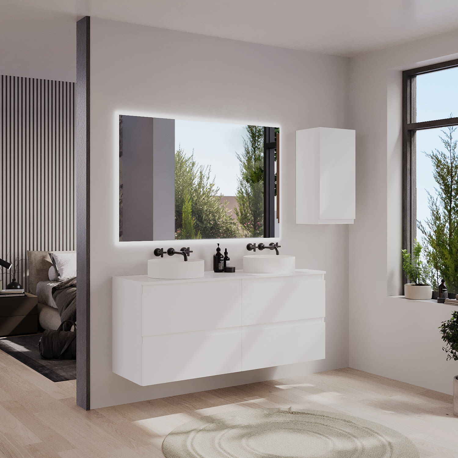 Mueble de baño MDF lacado con encimera de madera Bruntec Vilma Principal 0