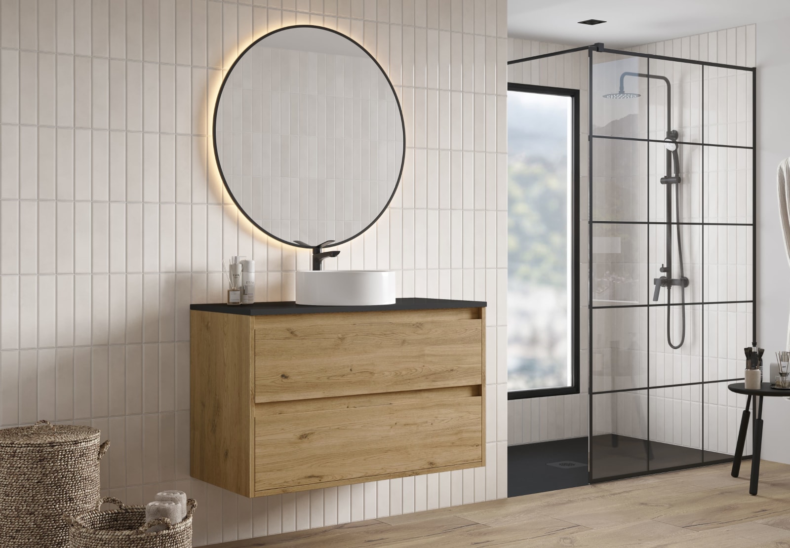 Mueble de baño con encimera Piedra Compactada negra Bruntec Artemisa Principal 0