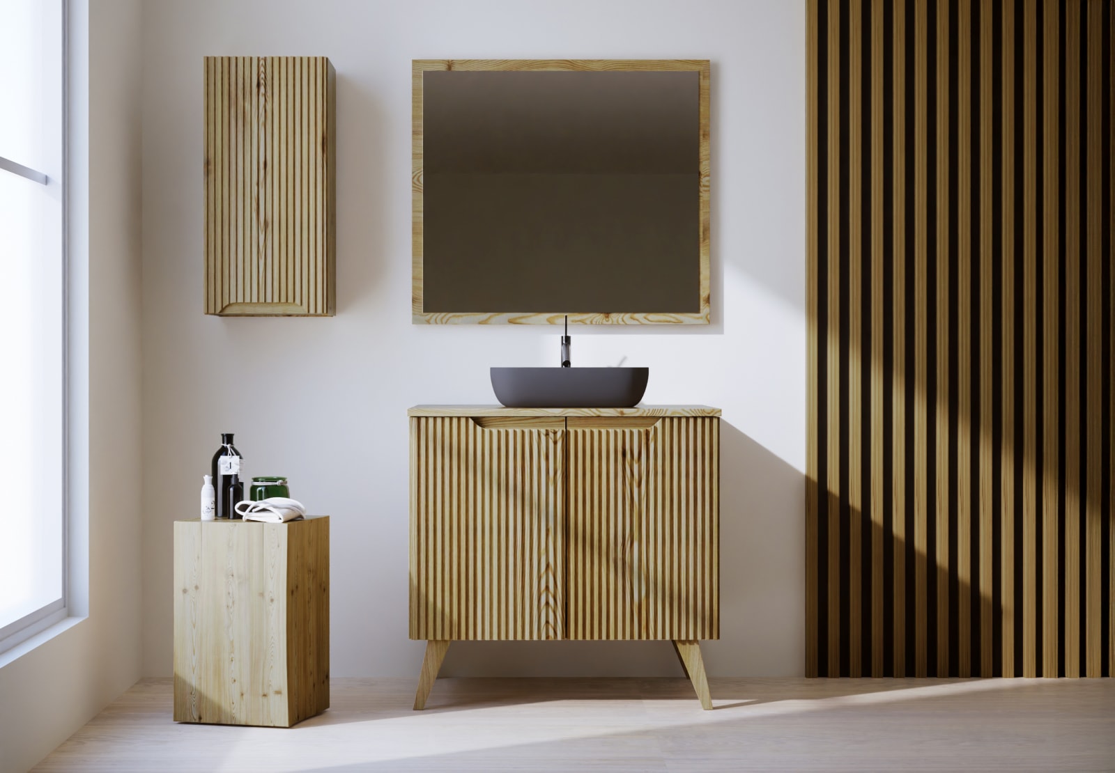 Mueble de baño con encimera de madera maciza con patas Bruntec Alpes 14 Principal 0