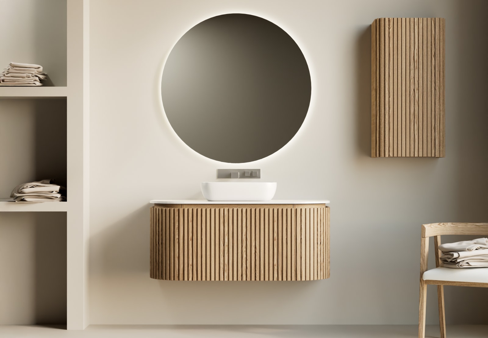 Mueble de baño madera varias medidas maciza de fresno con encimera Solid Surface Bruntec Neo Curve Principal 0
