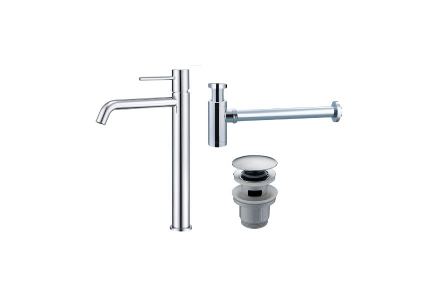 Pack Grifo de lavabo caño alto Imex Monza + Válvula click-clack + Sifón visto redondo Principal 0
