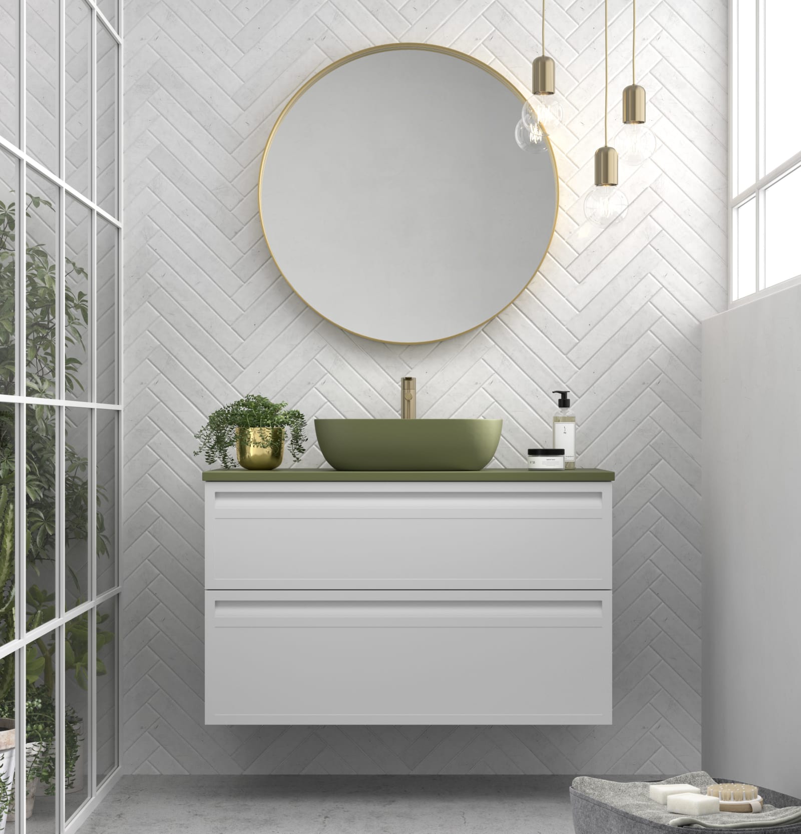 Conjunto mueble de baño con lavabo sobre encimera de microtec Avila Dos Marina Principal 0