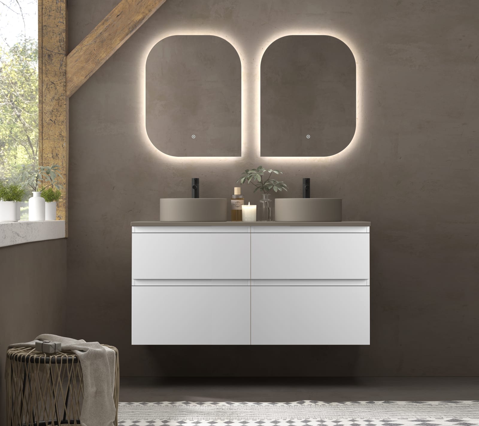 Conjunto mueble de baño con lavabos sobre encimera de microtec Avila Dos Carmen Principal 0