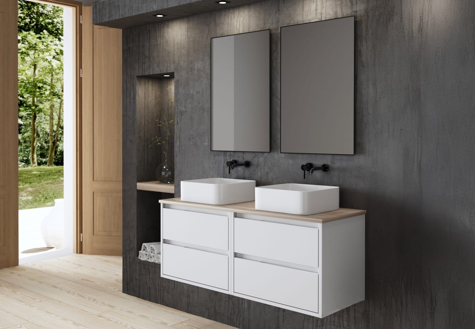 Mueble de baño con encimera de madera Bruntec Boston Principal 0