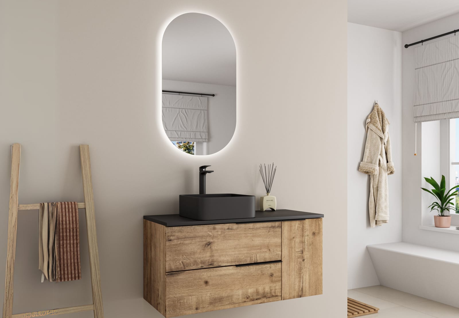 Mueble de baño con encimera de microtec negra Bruntec Coban Principal 0