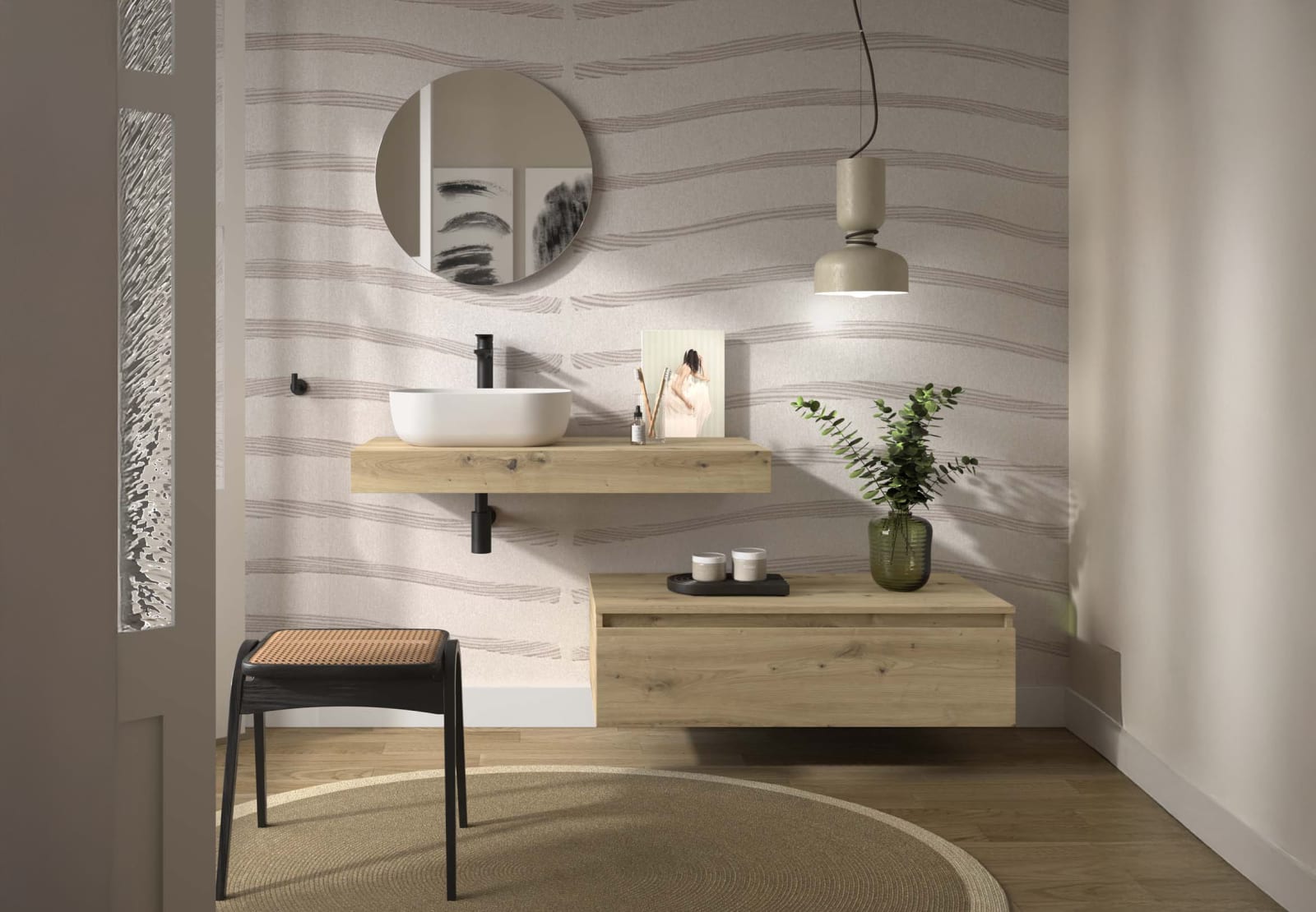 Conjunto mueble de baño con encimera del mismo color del mueble y cajonera Salgar Domus Principal 0