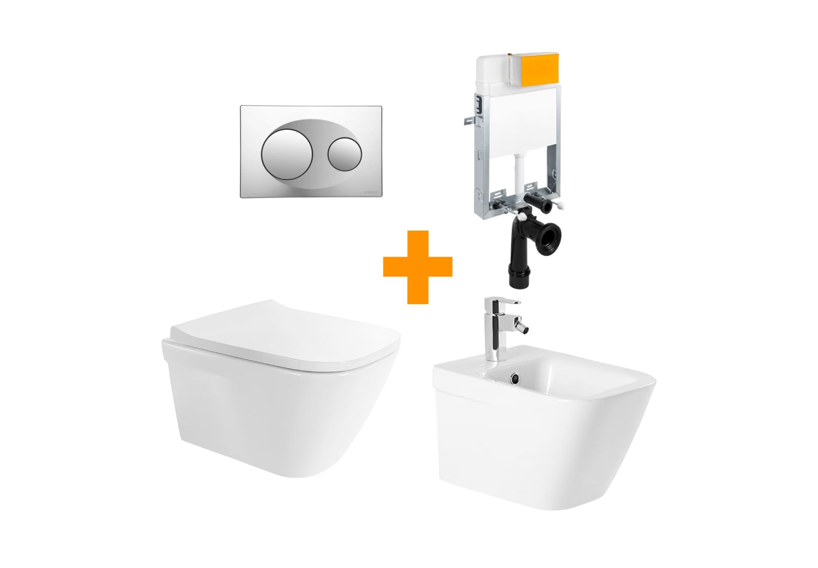 Pack inodoro + cisterna empotrada + pulsador + bide Unisan Sanindusa Look Principal 0