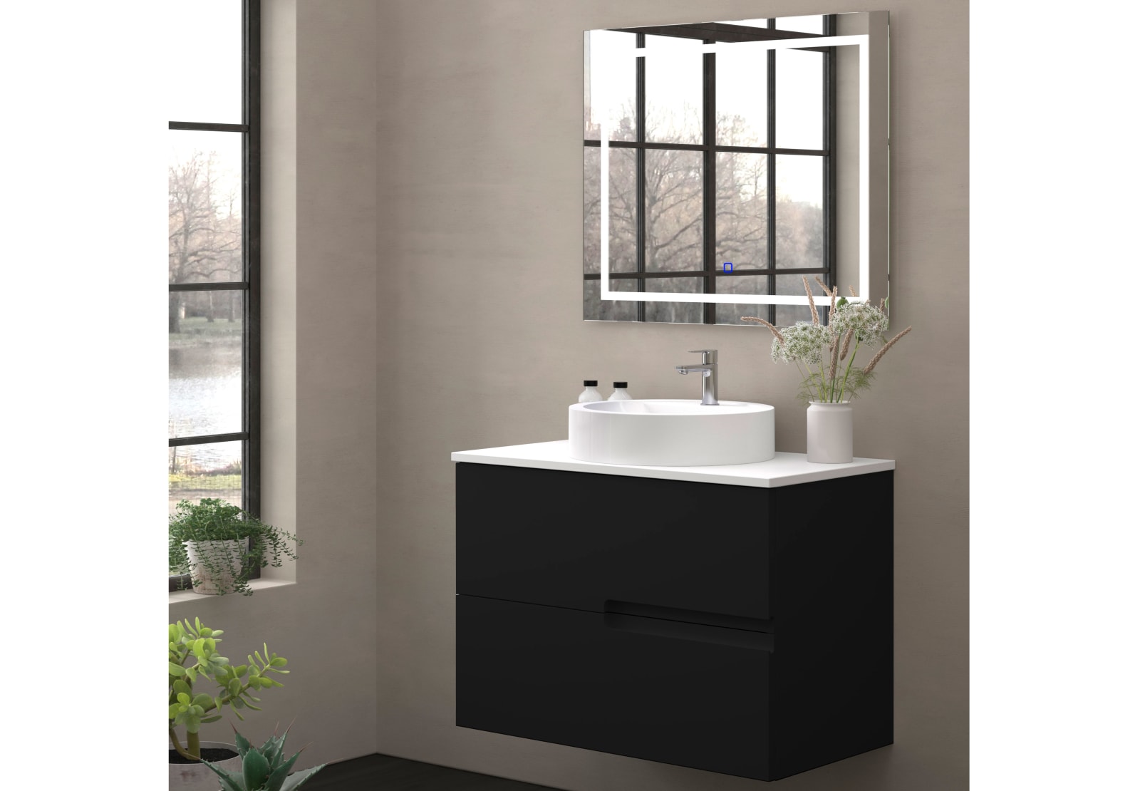 Mueble de baño con encimera piedra compactada blanca Bruntec Lia colores Principal 0