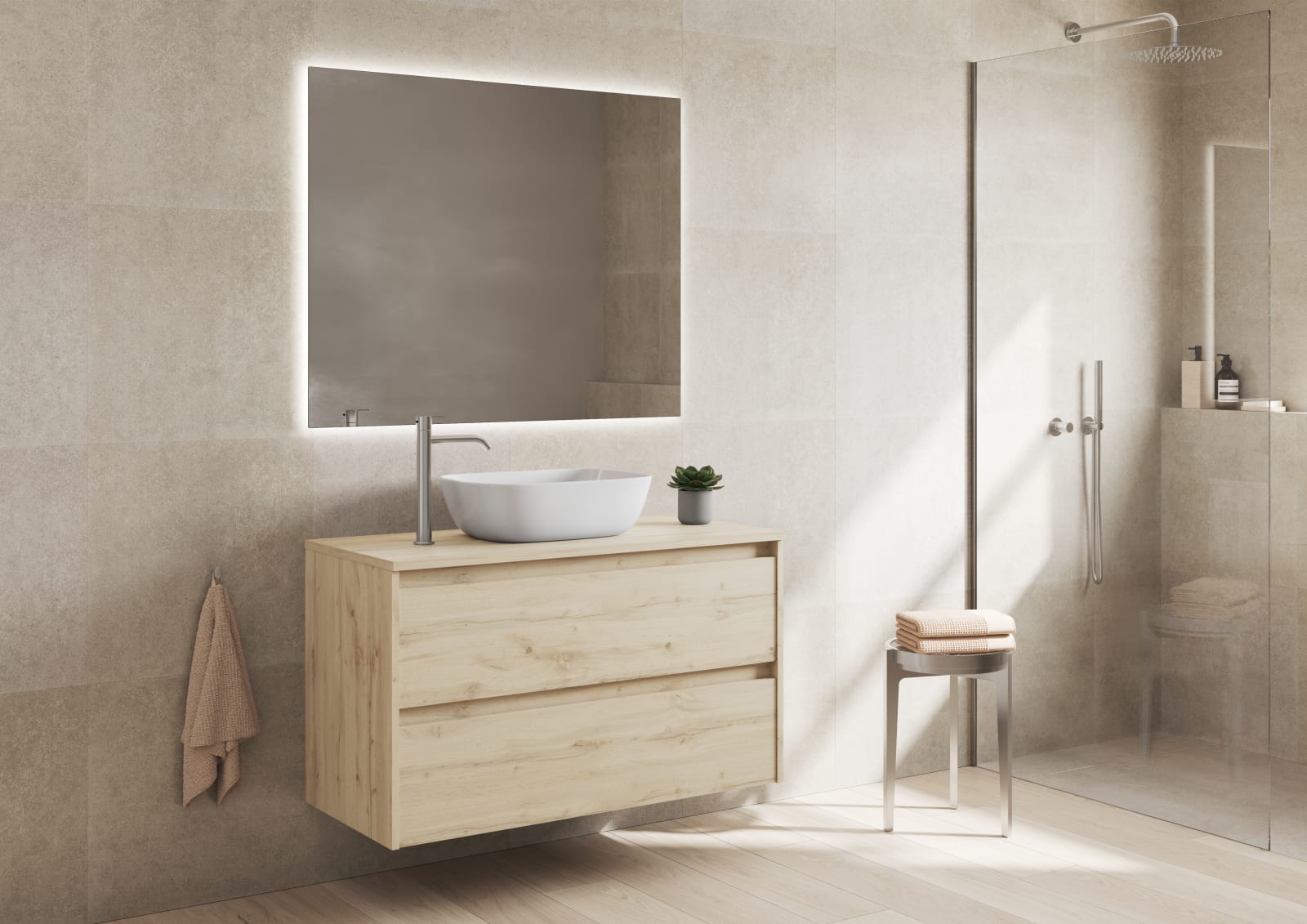 Mueble de baño moderno con encimera de madera Bruntec Oxford Principal 0