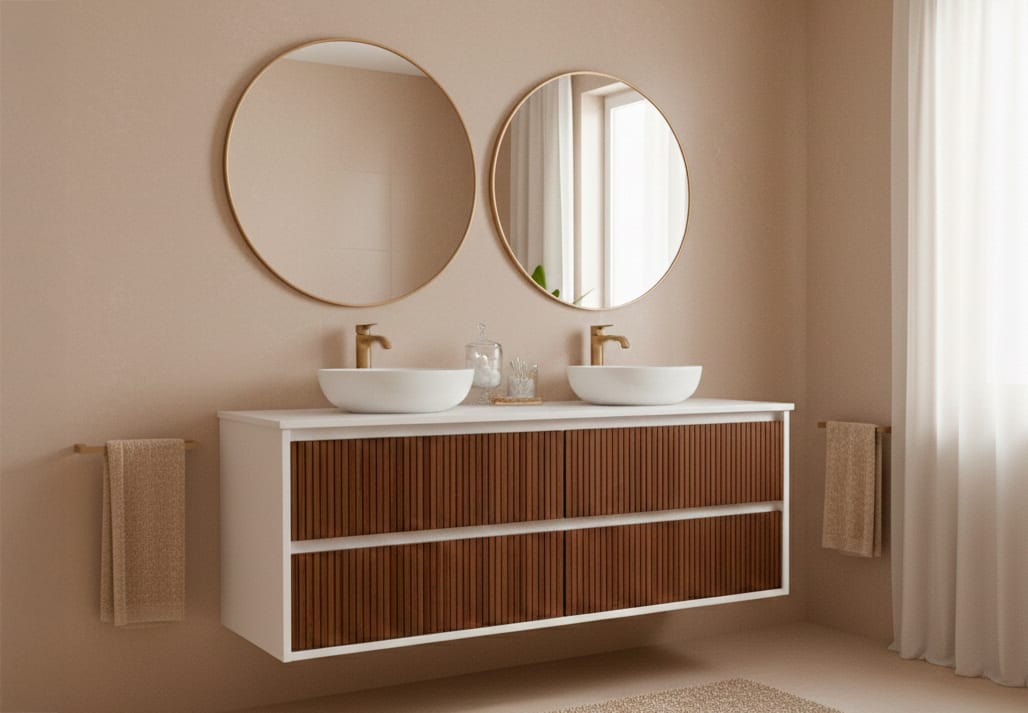 Mueble de baño madera maciza con encimera solid surface Bruntec Alpes 18 Principal 0