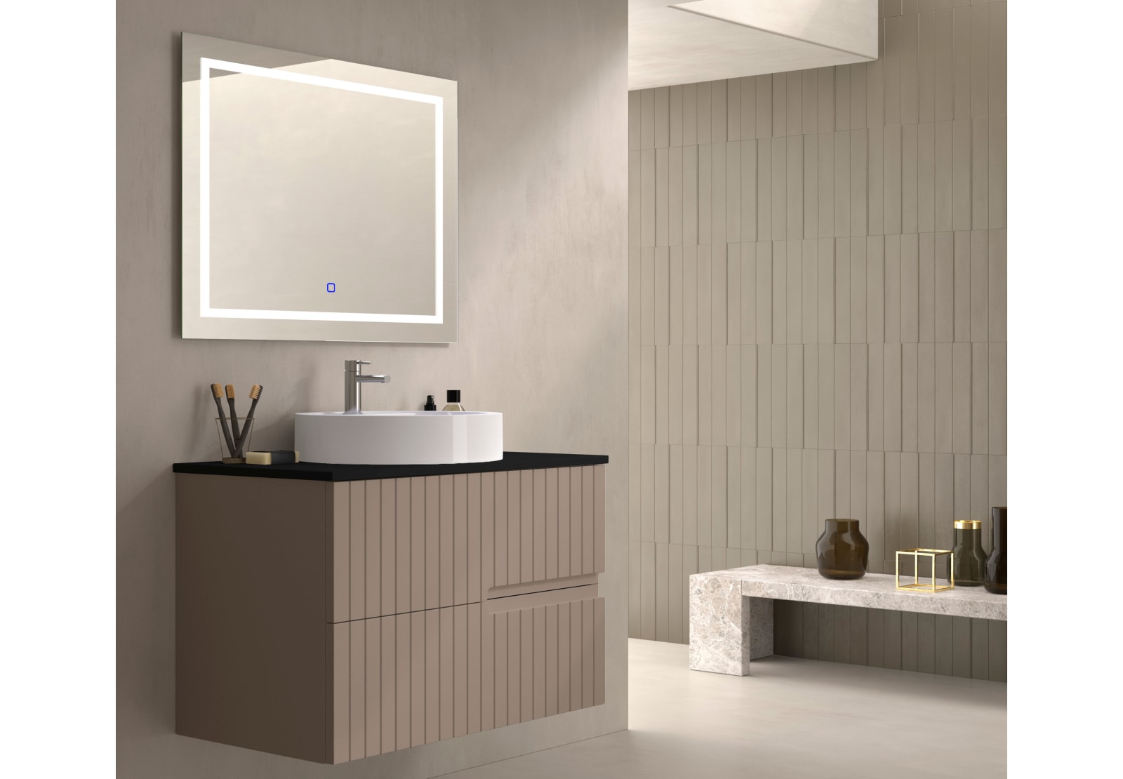 Mueble de baño con encimera piedra compactada negra Bruntec Ebi colores Principal 0