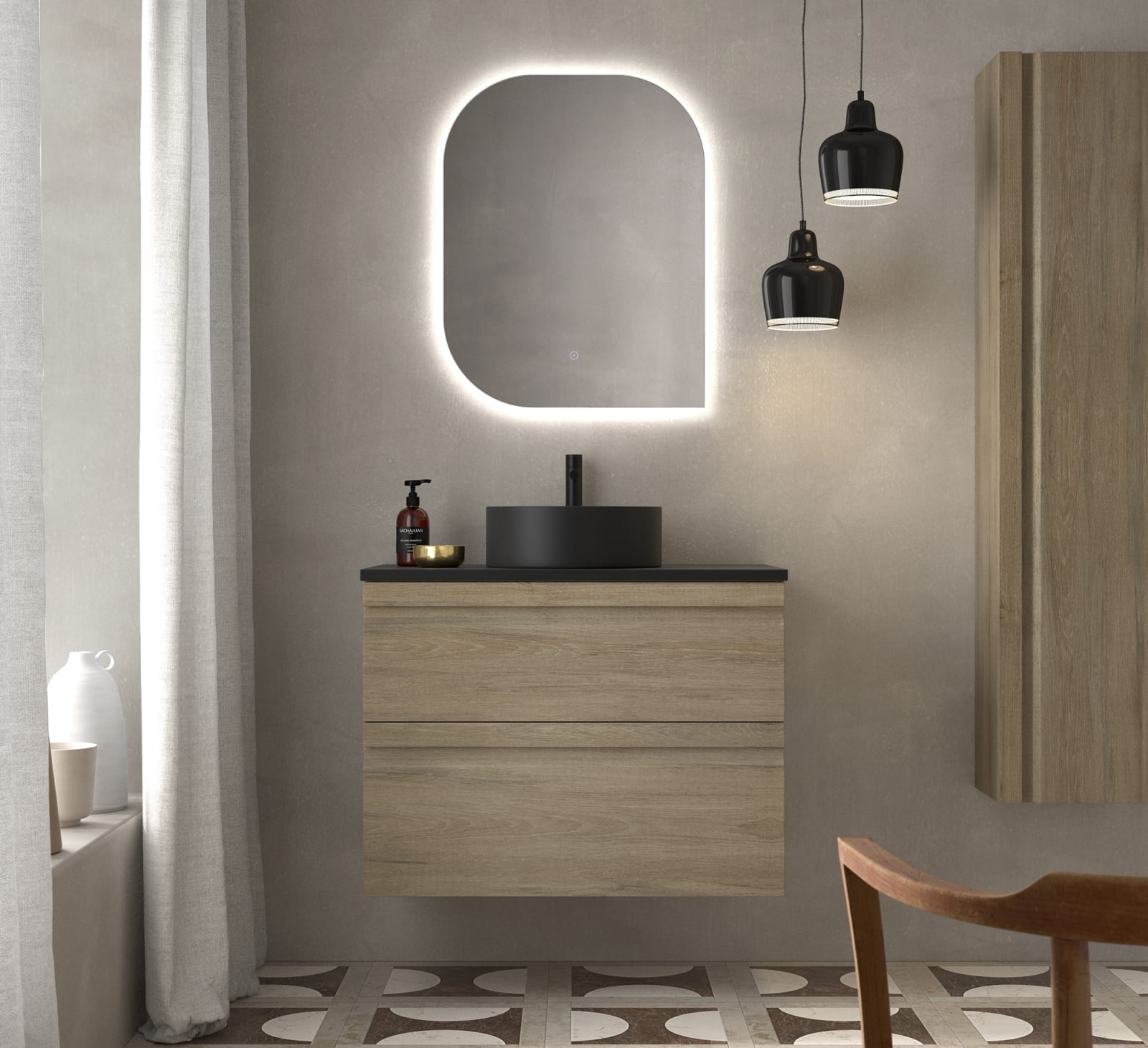 Conjunto mueble de baño con lavabo sobre encimera de microtec Ávila Dos Natalia Principal 0