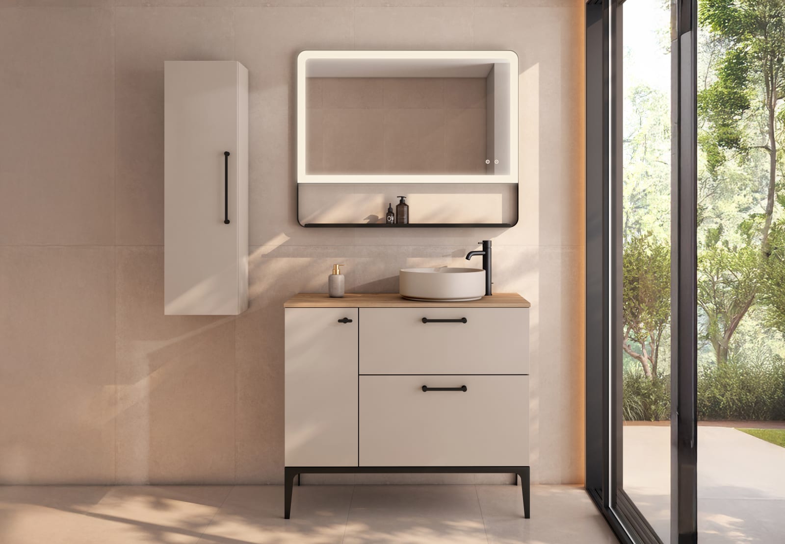 Mueble de baño con banquillo, encimera de madera Viso Verso Principal 0