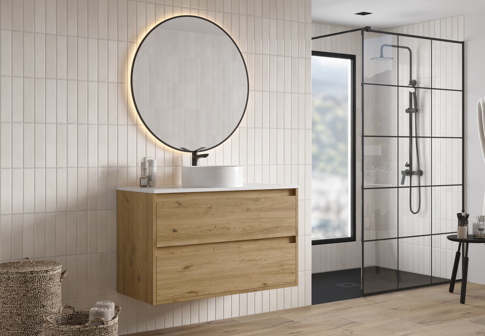Mueble de baño con encimera Piedra Compactada blanca Bruntec Artemisa Principal 0