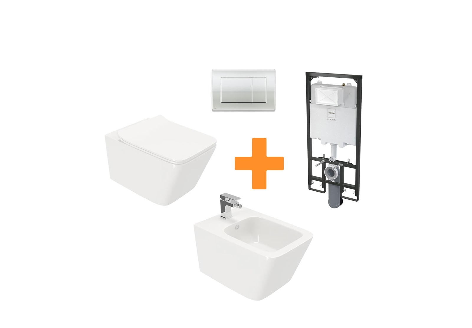 Pack Inodoro suspendido + cisterna empotrada + pulsador + bide Strohm Teka Soller Principal 0