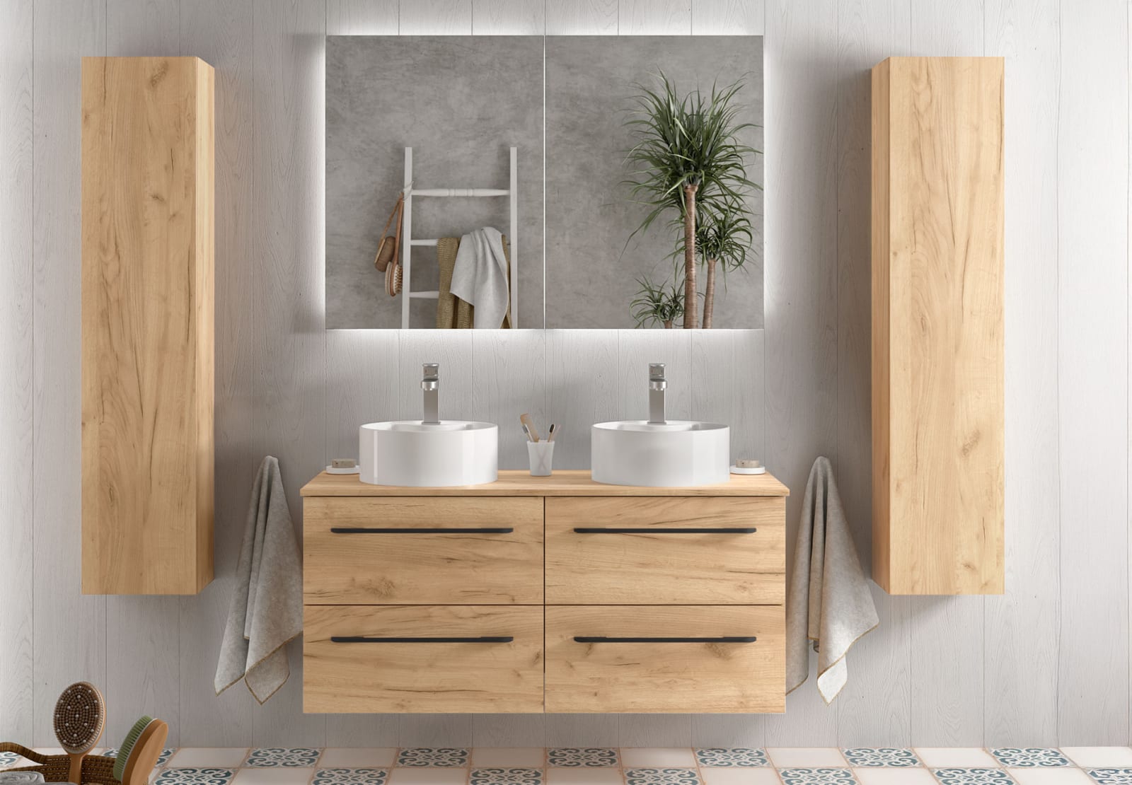 Conjunto mueble de baño con lavabo sobre encimera Salgar Morai Principal 0