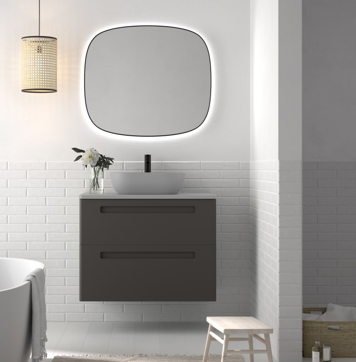 Conjunto mueble de baño con lavabo sobre encimera de microtec Avila Dos Paris Principal 1