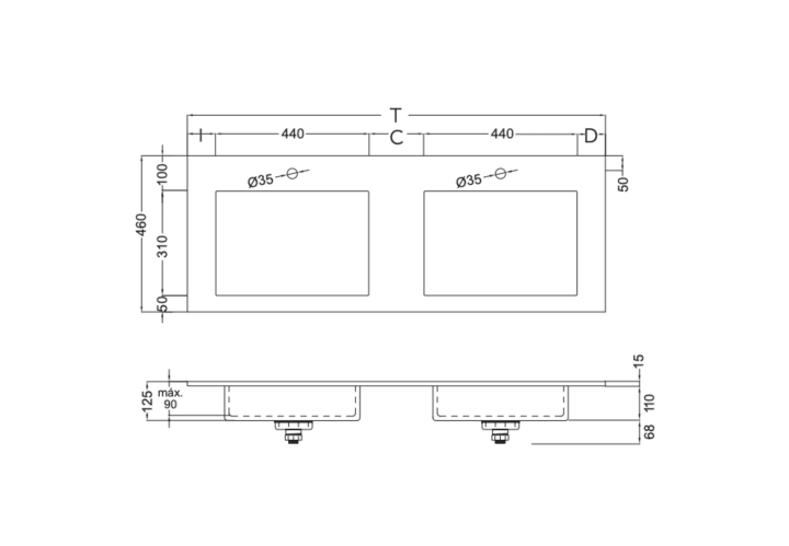 Lavabo encastrado Coycama Zen Croquis 1