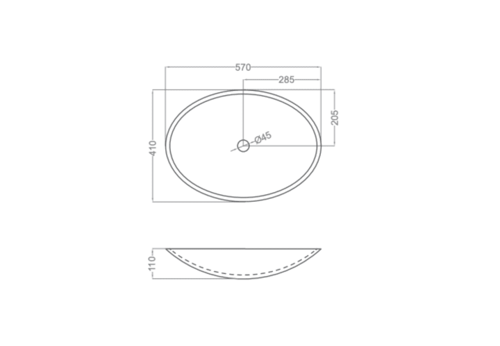 Lavabo sobre encimera fondo Coycama Oval Croquis 5