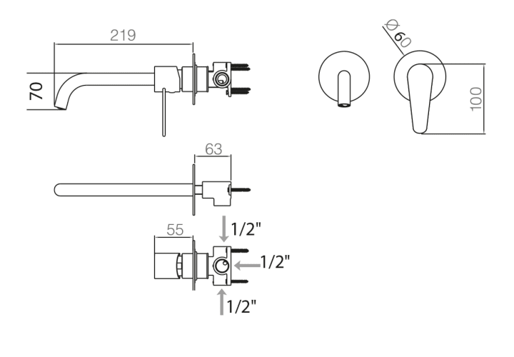 Grifo de lavabo empotrado Imex Bélgica Croquis 3