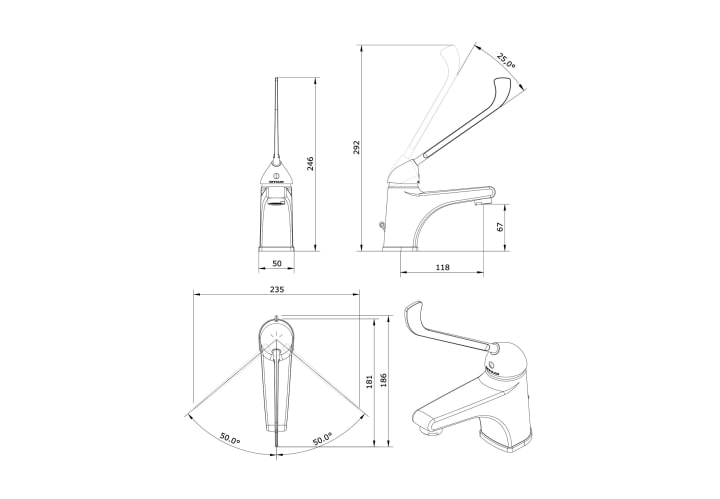 Grifo de lavabo PMR Unisan Sanindusa Easy Croquis 1