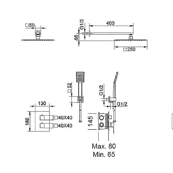 Conjunto de ducha empotrado Imex Cies Croquis 8