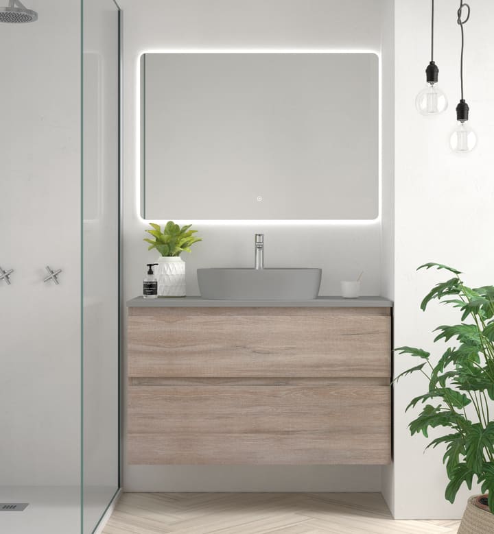 Conjunto mueble de baño con lavabo sobre encimera de microtec Avila Dos Carmen Principal 3