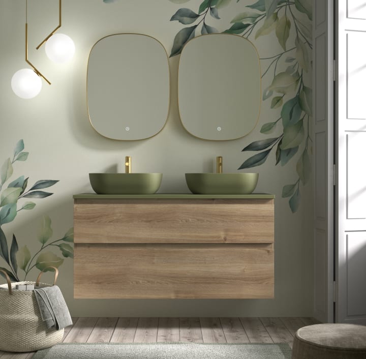 Conjunto mueble de baño con lavabo sobre encimera de microtec Avila Dos Carmen Principal 2