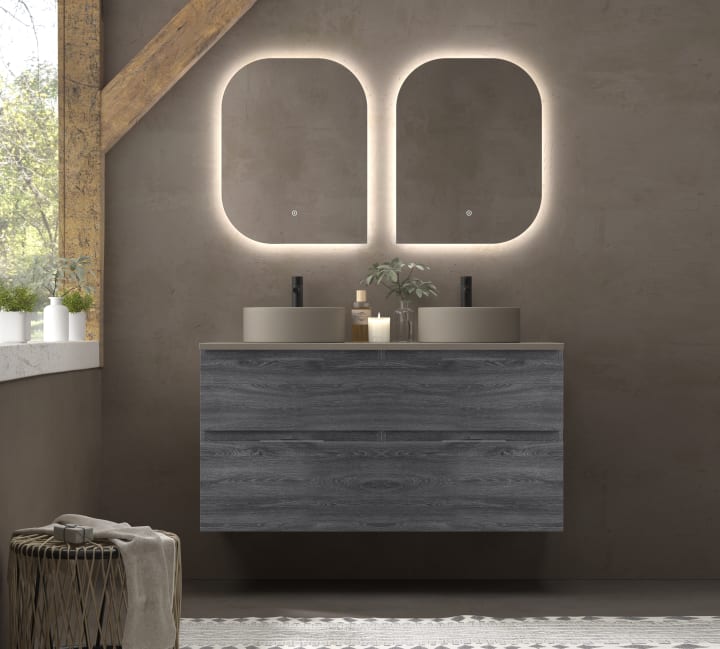 Conjunto mueble de baño con lavabo sobre encimera de microtec Avila Dos Carmen Principal 4